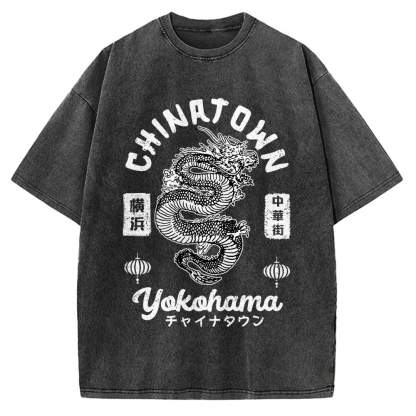 Yokohama Japan Chinese Dragon Vintage Washed T-shirt
