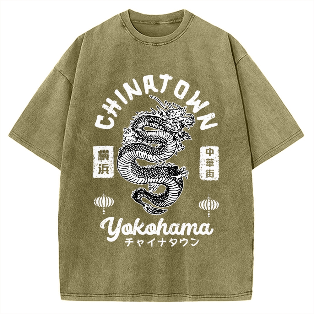 Yokohama Japan Chinese Dragon Vintage Washed T-shirt