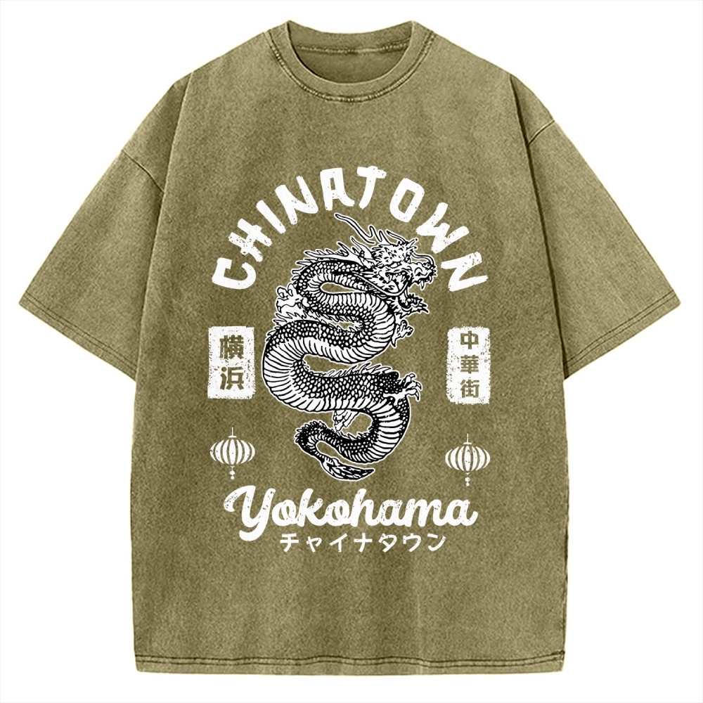 Yokohama Japan Chinese Dragon Vintage Washed T-shirt