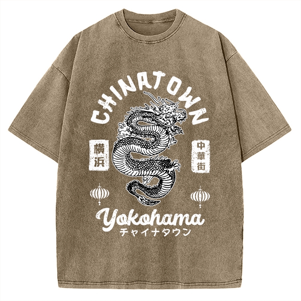 Yokohama Japan Chinese Dragon Vintage Washed T-shirt