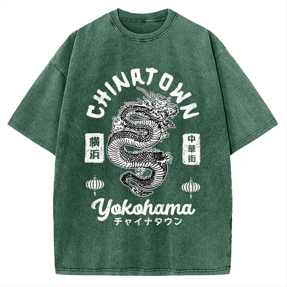 Yokohama Japan Chinese Dragon Vintage Washed T-shirt