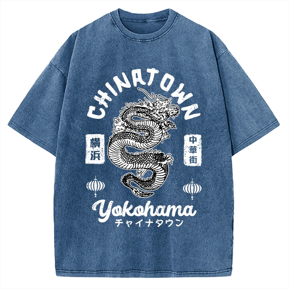 Yokohama Japan Chinese Dragon Vintage Washed T-shirt