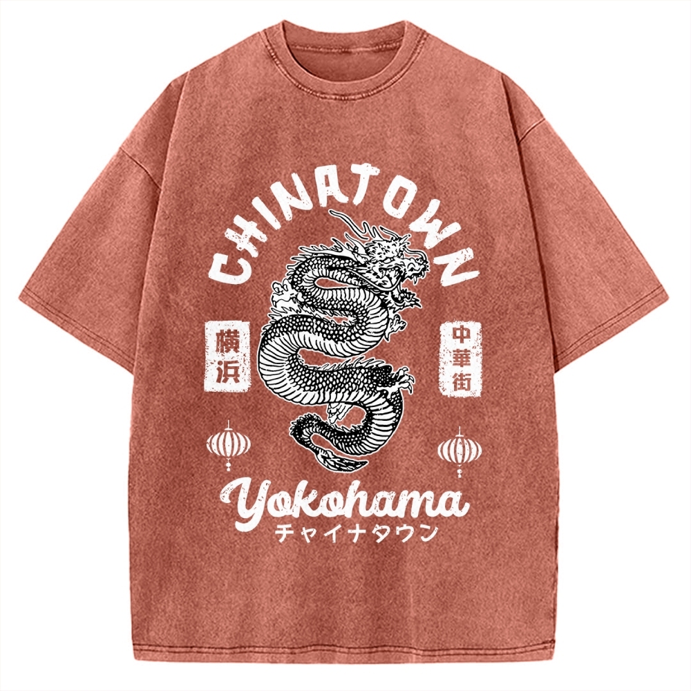 Yokohama Japan Chinese Dragon Vintage Washed T-shirt
