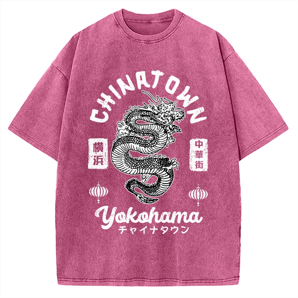 Yokohama Japan Chinese Dragon Vintage Washed T-shirt