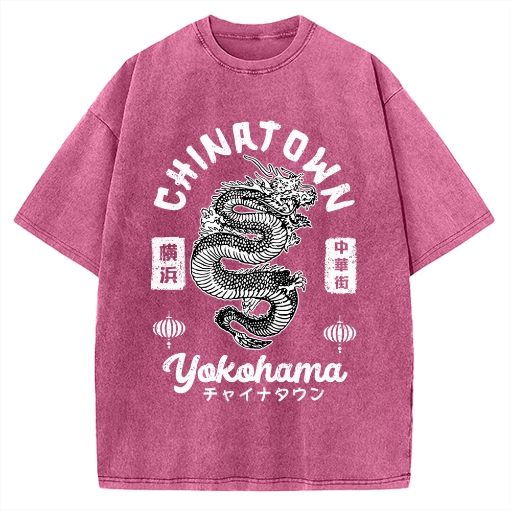 Yokohama Japan Chinese Dragon Vintage Washed T-shirt
