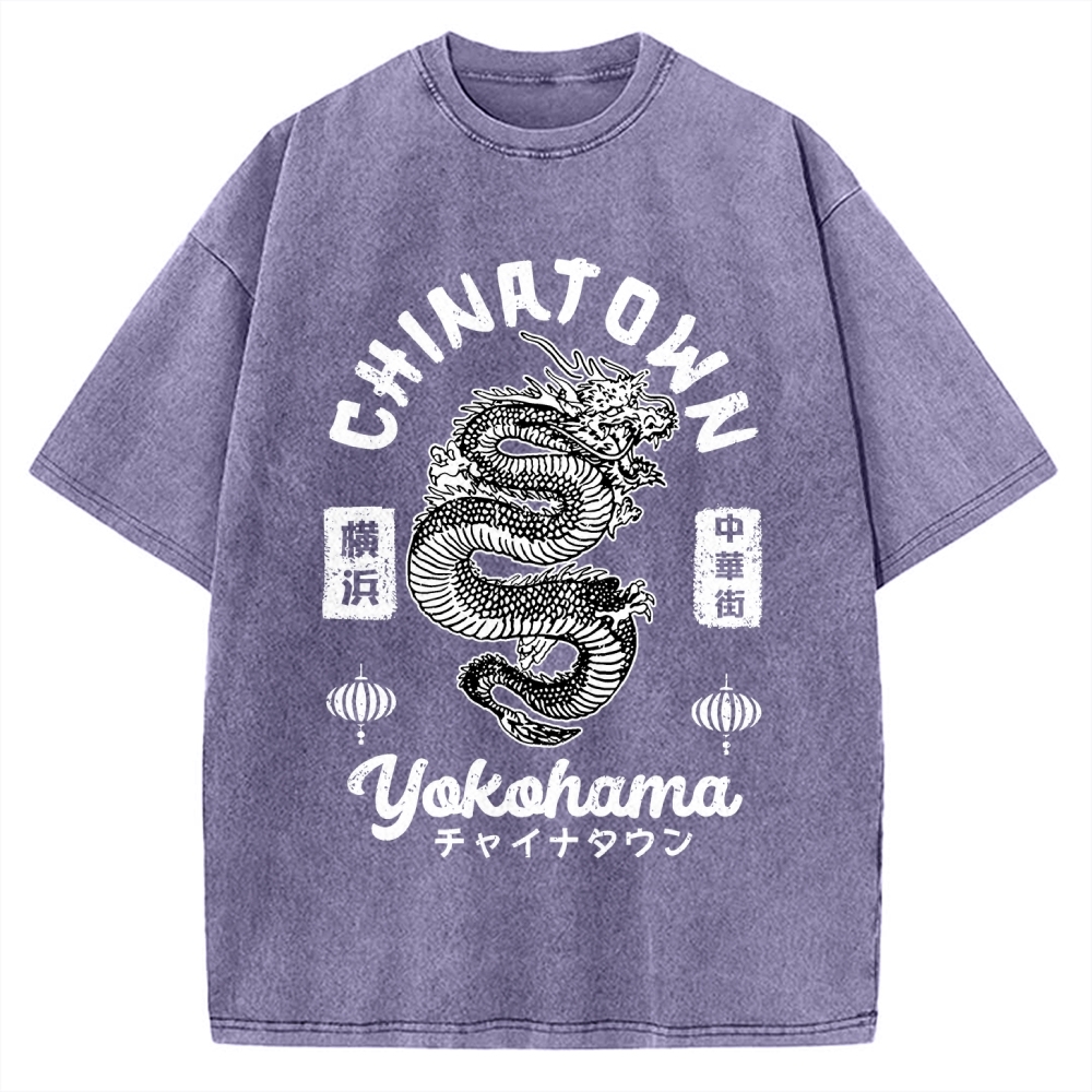 Yokohama Japan Chinese Dragon Vintage Washed T-shirt