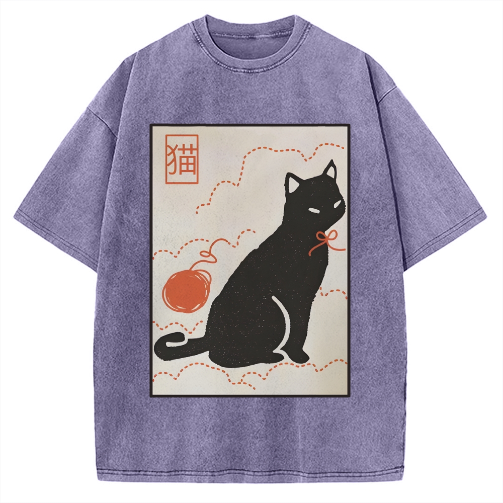 Lovely Black Cat Vintage Washed T-shirt