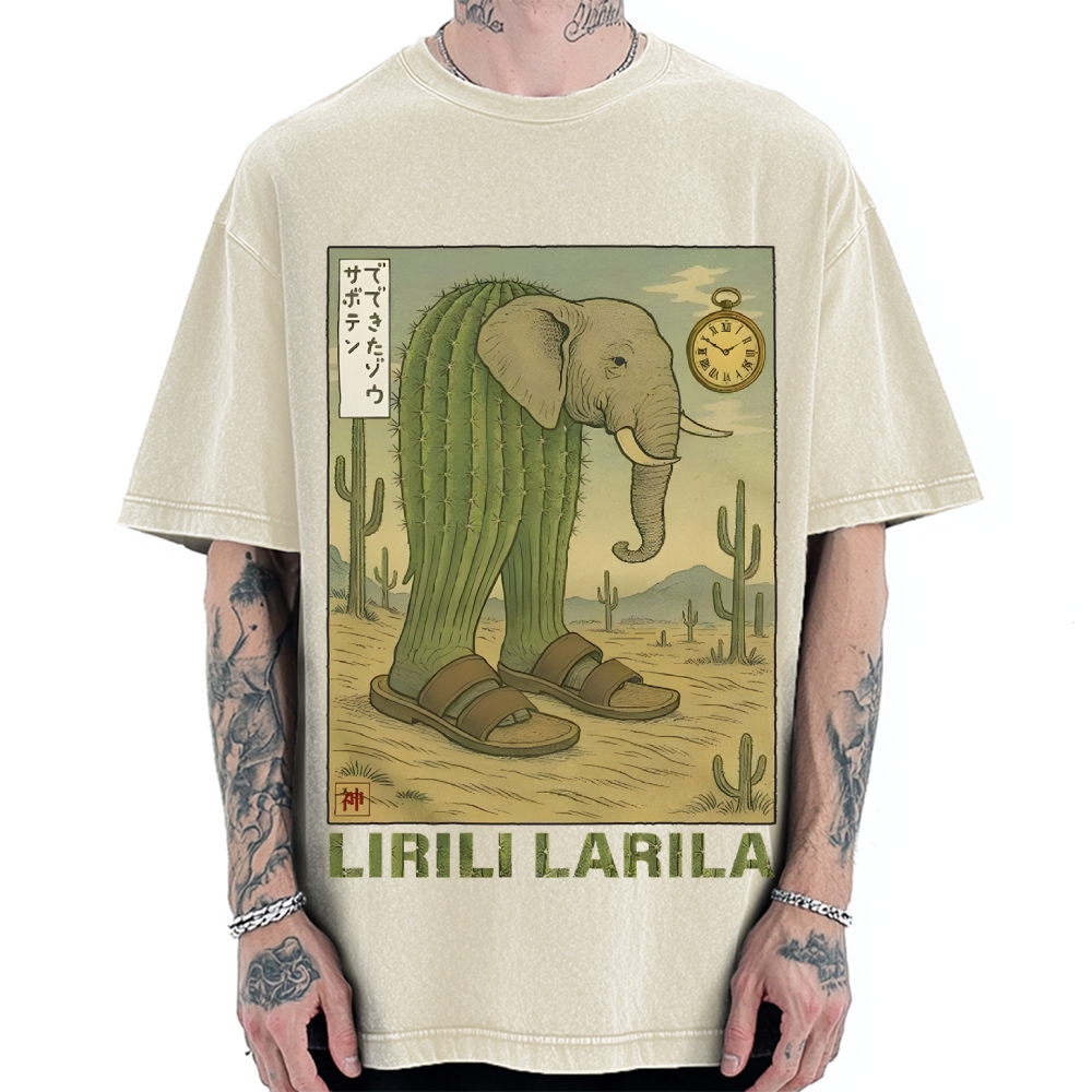 Lirili Larila Funny Italian Brainrot Meme Vintage Washed T-shirt