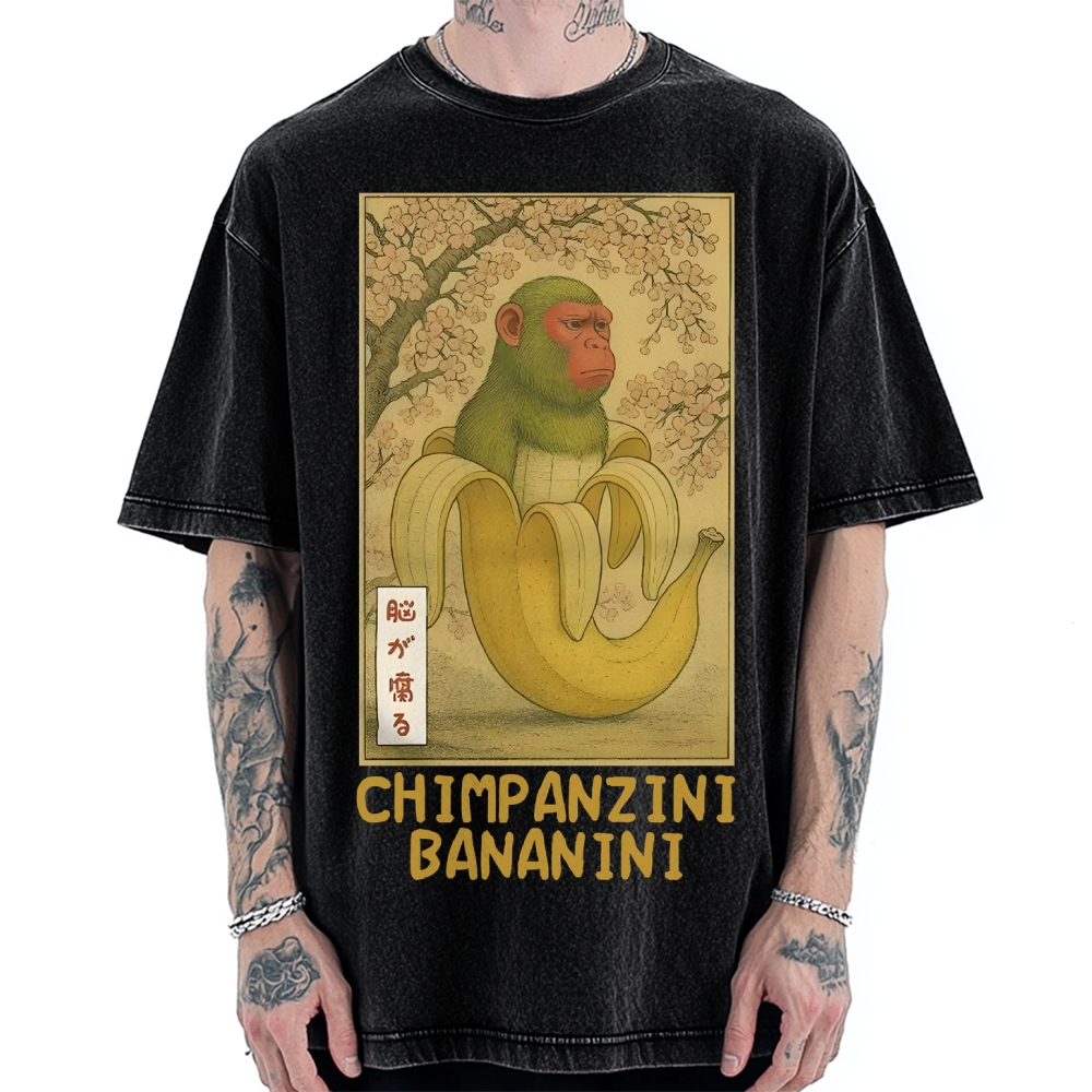 Funny Chimpanzini Bananini Banana Monkey Meme Vintage Washed T-shirt