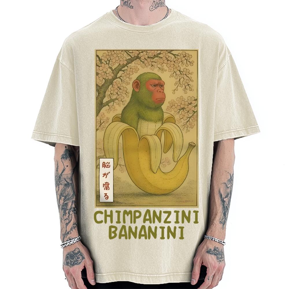 Funny Chimpanzini Bananini Banana Monkey Meme Vintage Washed T-shirt