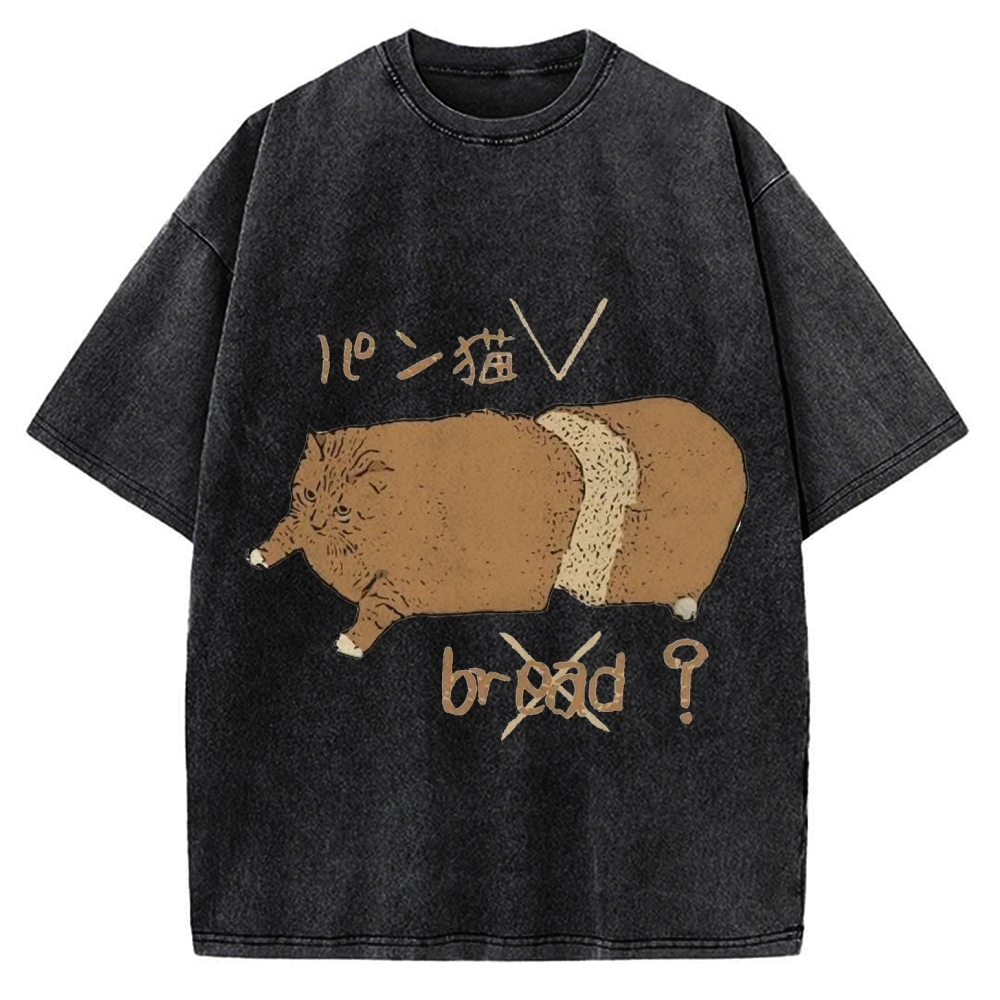 Bread Cat Funny Hand Drawn Vintage Washed T-shirt