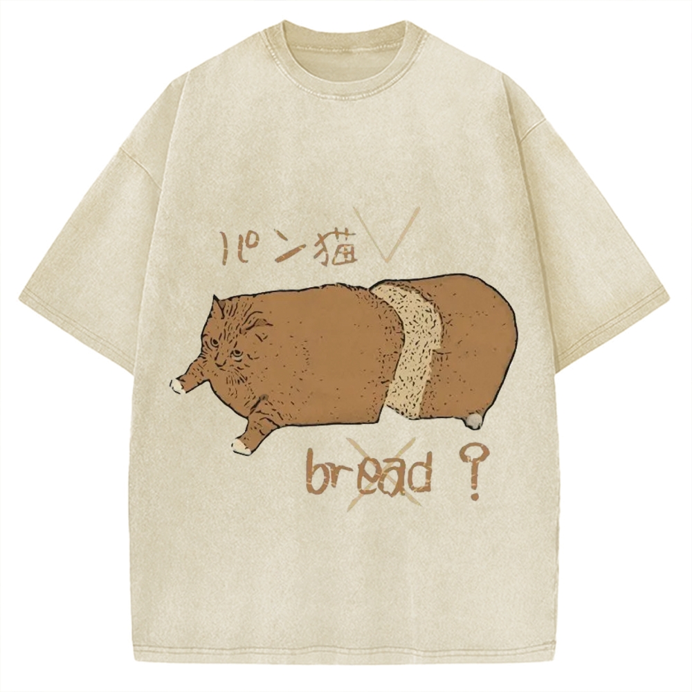 Bread Cat Funny Hand Drawn Vintage Washed T-shirt