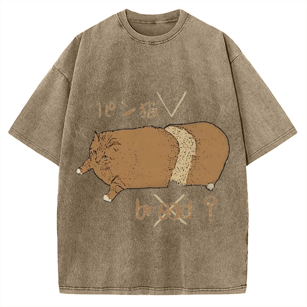 Bread Cat Funny Hand Drawn Vintage Washed T-shirt
