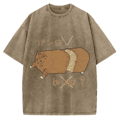 Bread Cat Funny Hand Drawn Vintage Washed T-shirt