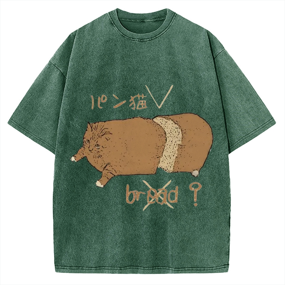 Bread Cat Funny Hand Drawn Vintage Washed T-shirt
