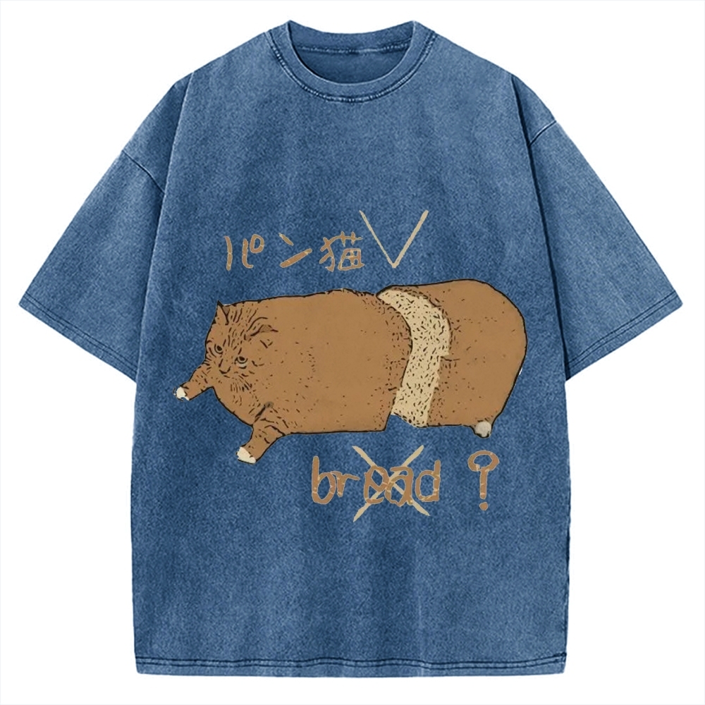 Bread Cat Funny Hand Drawn Vintage Washed T-shirt