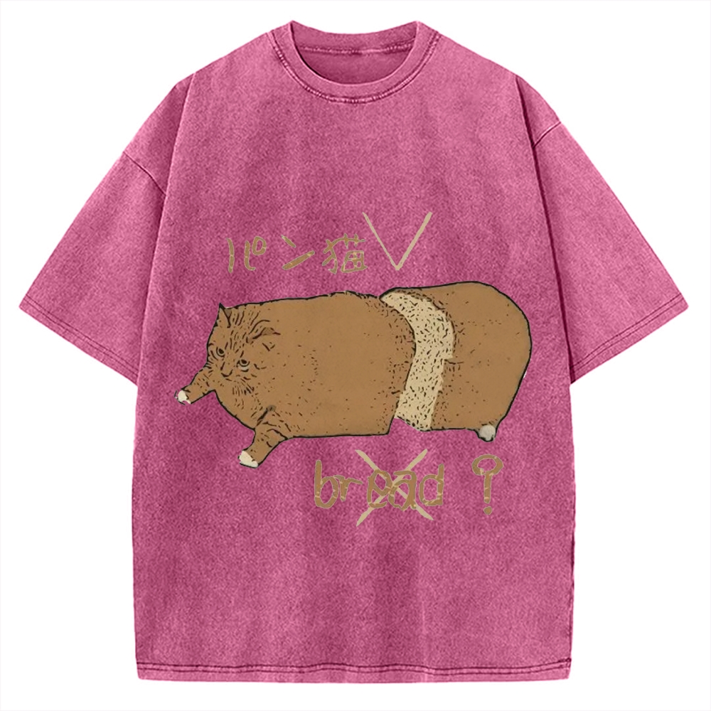 Bread Cat Funny Hand Drawn Vintage Washed T-shirt