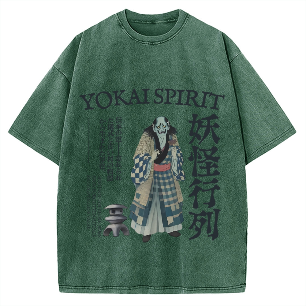 Japanese yokai shirt Oni demon Harajuku fashion Vintage Washed T-shirt