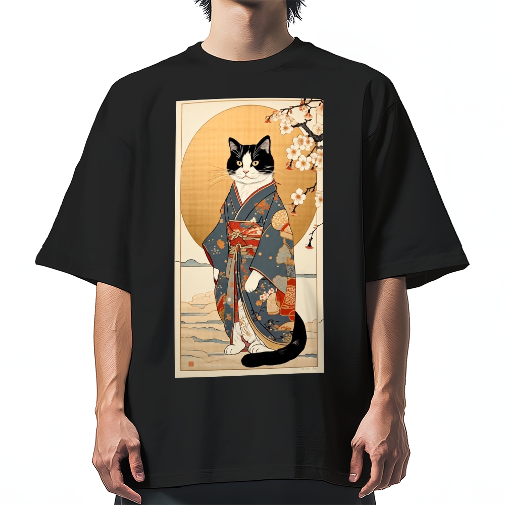 Ukiyoe Geisha Cat Kabuki Cotton casual T-shirt