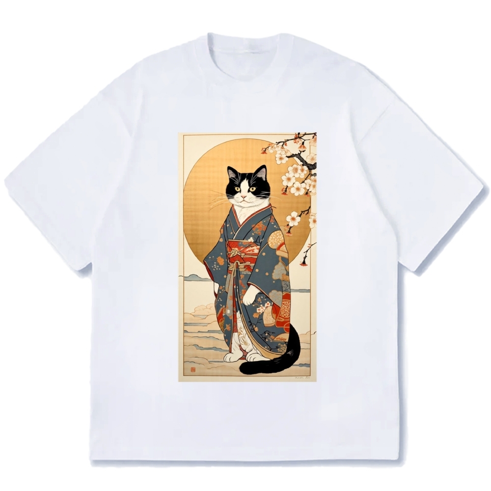 Ukiyoe Geisha Cat Kabuki Cotton casual T-shirt
