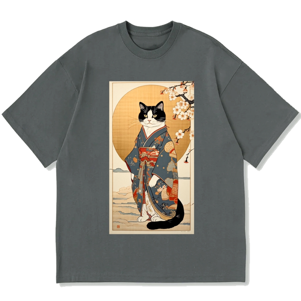 Ukiyoe Geisha Cat Kabuki Cotton casual T-shirt