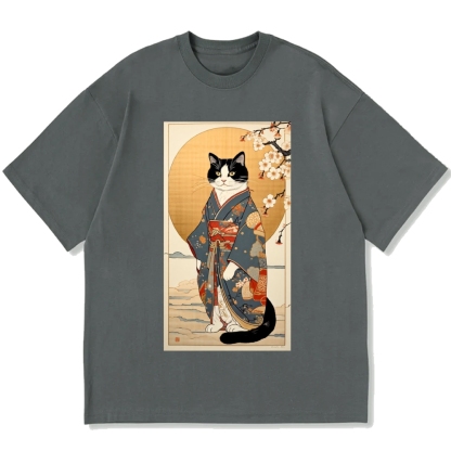 Ukiyoe Geisha Cat Kabuki Cotton casual T-shirt