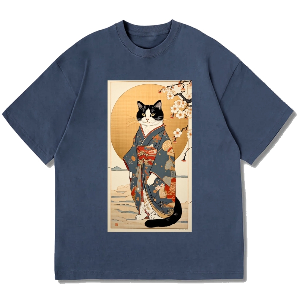 Ukiyoe Geisha Cat Kabuki Cotton casual T-shirt