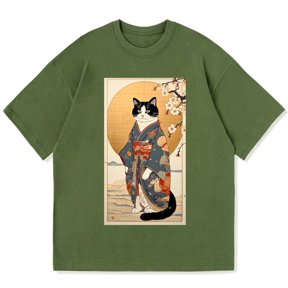 Ukiyoe Geisha Cat Kabuki Cotton casual T-shirt