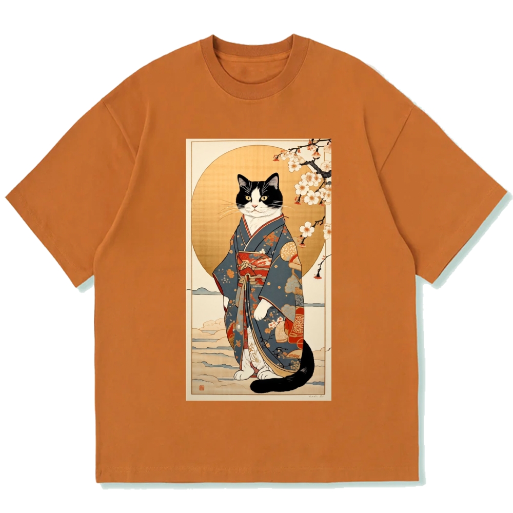 Ukiyoe Geisha Cat Kabuki Cotton casual T-shirt
