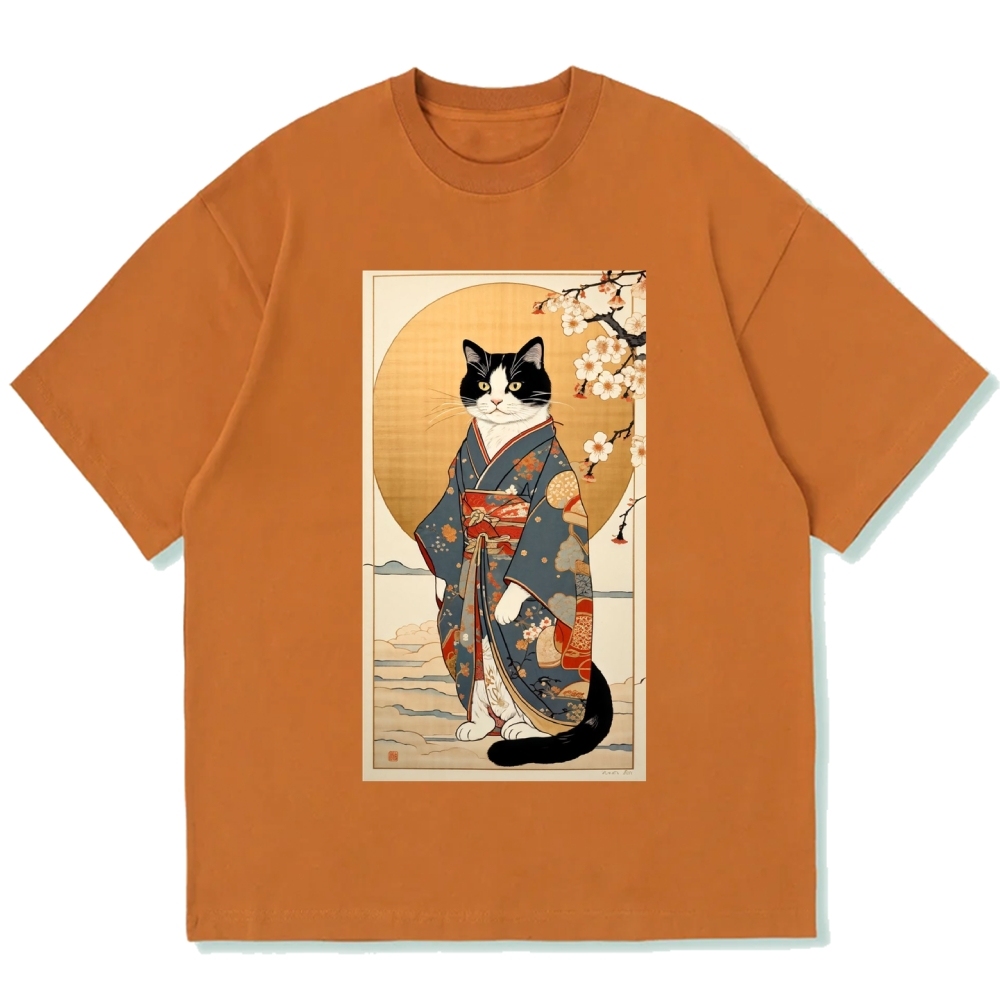 Ukiyoe Geisha Cat Kabuki Cotton casual T-shirt