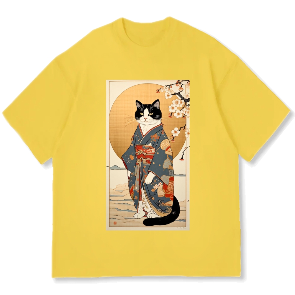 Ukiyoe Geisha Cat Kabuki Cotton casual T-shirt