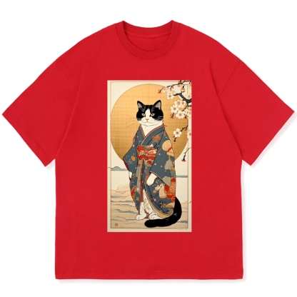 Ukiyoe Geisha Cat Kabuki Cotton casual T-shirt