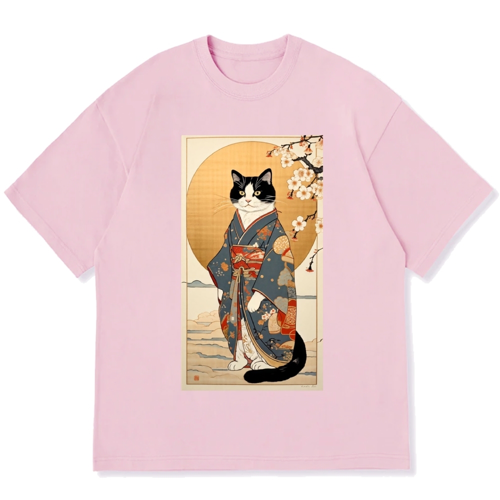 Ukiyoe Geisha Cat Kabuki Cotton casual T-shirt