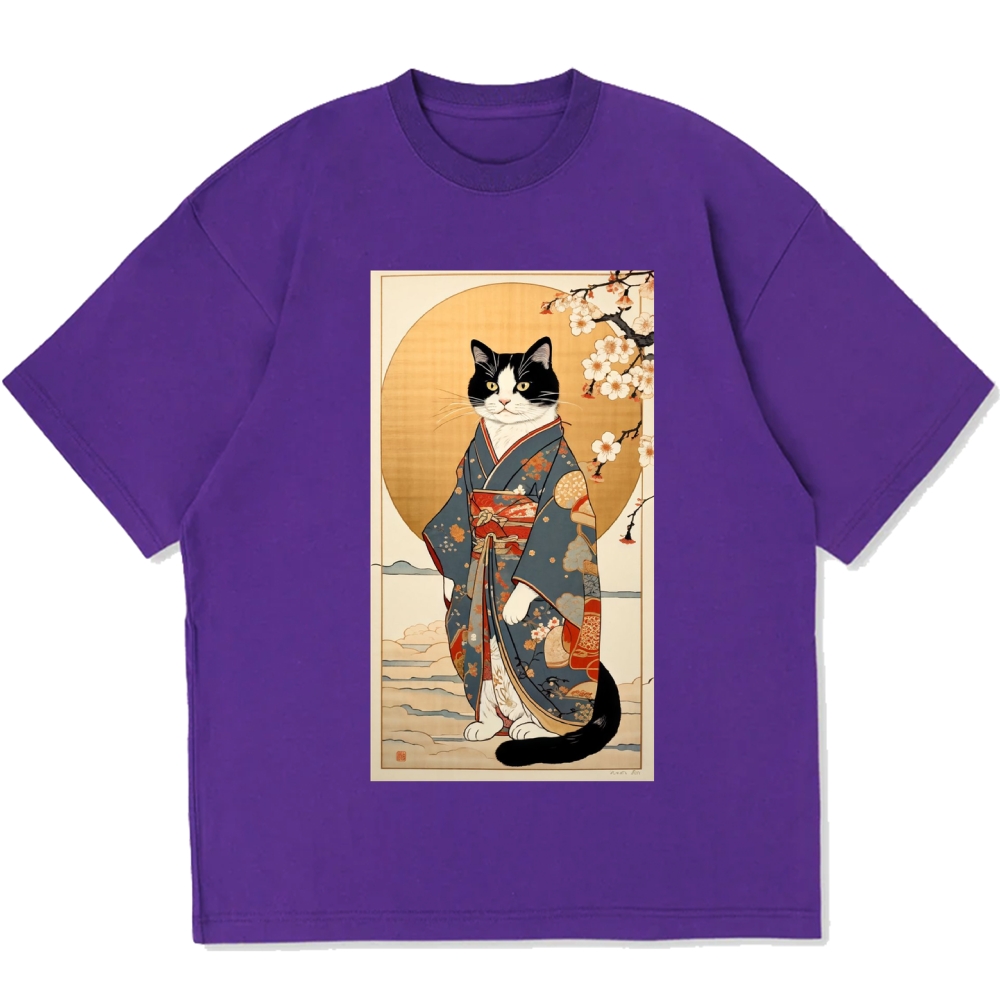 Ukiyoe Geisha Cat Kabuki Cotton casual T-shirt