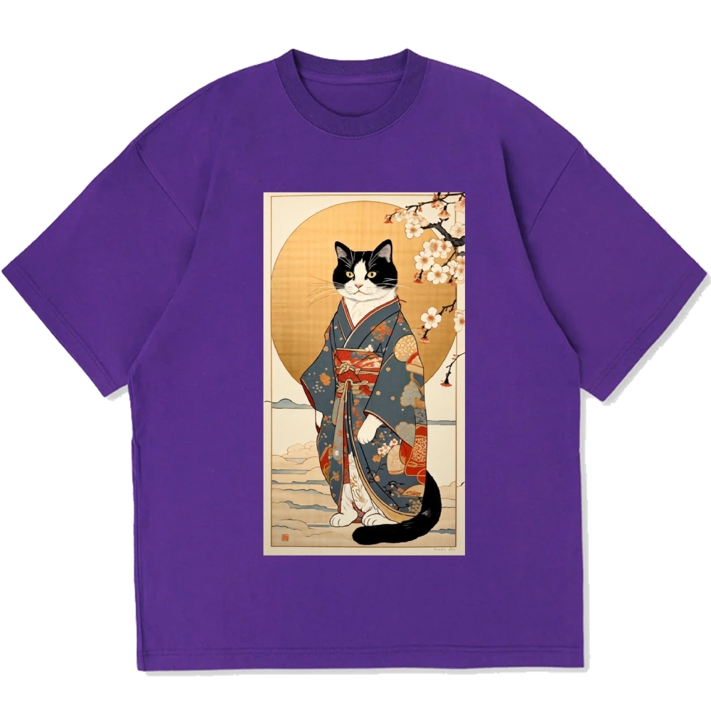 Ukiyoe Geisha Cat Kabuki Cotton casual T-shirt