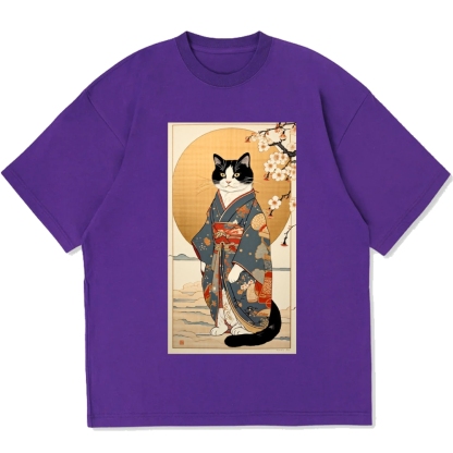 Ukiyoe Geisha Cat Kabuki Cotton casual T-shirt