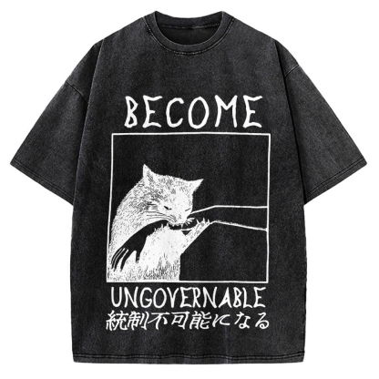 Become Ungovernable Cat Biting Arm Vintage Washed T-shirt