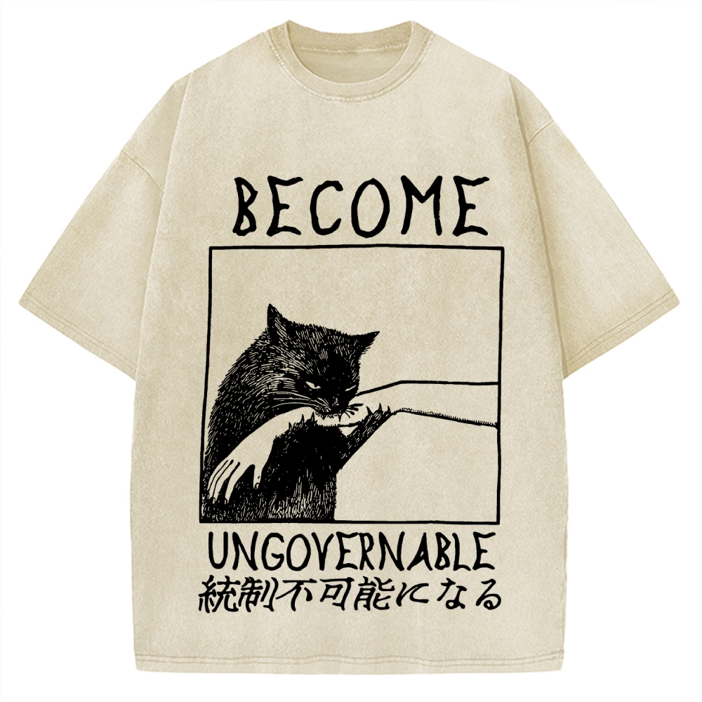 Become Ungovernable Cat Biting Arm Vintage Washed T-shirt