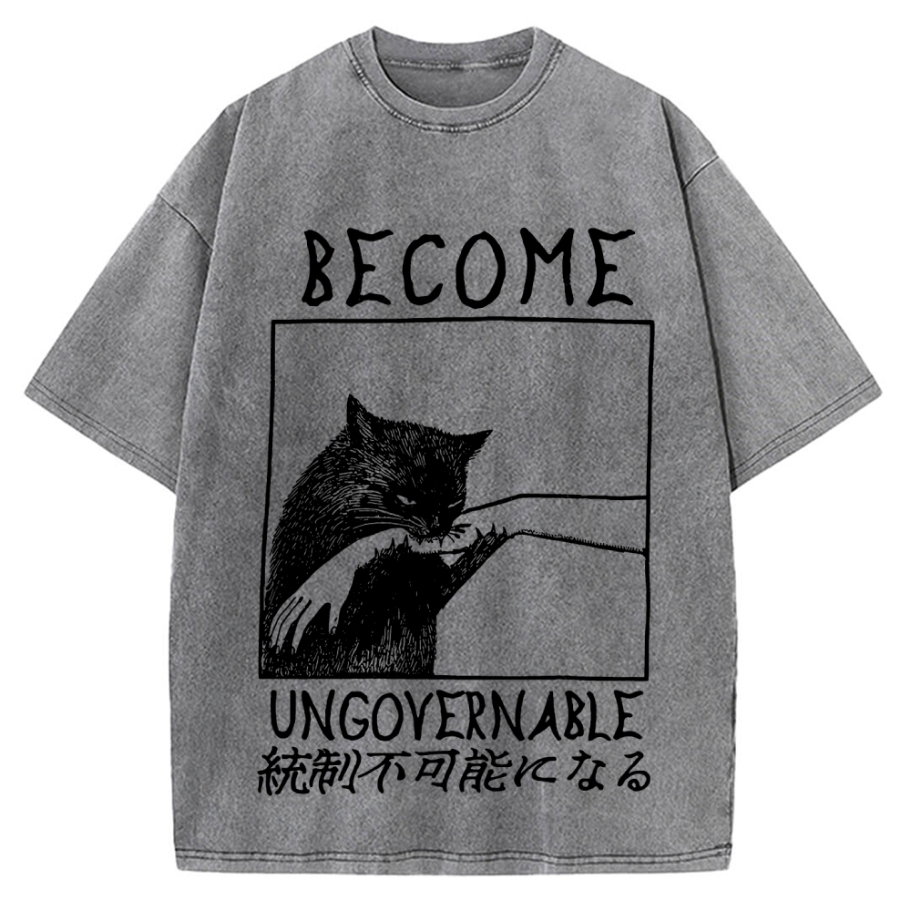 Become Ungovernable Cat Biting Arm Vintage Washed T-shirt