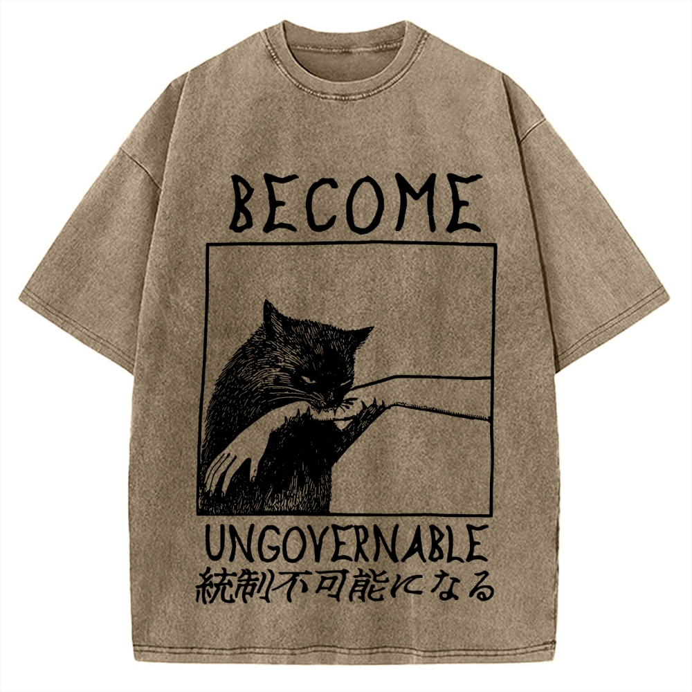 Become Ungovernable Cat Biting Arm Vintage Washed T-shirt