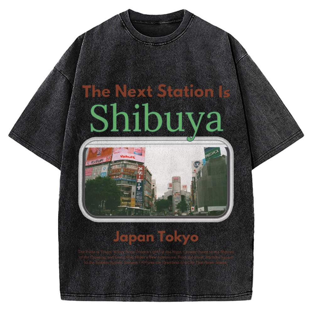 Japan Tokyo Shibuya 90s Japanese retro aesthetics Vintage Washed T-shirt