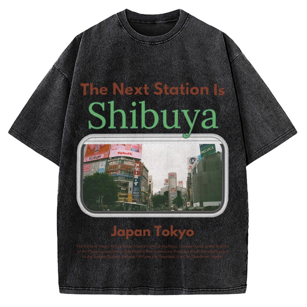 Japan Tokyo Shibuya 90s Japanese retro aesthetics Vintage Washed T-shirt