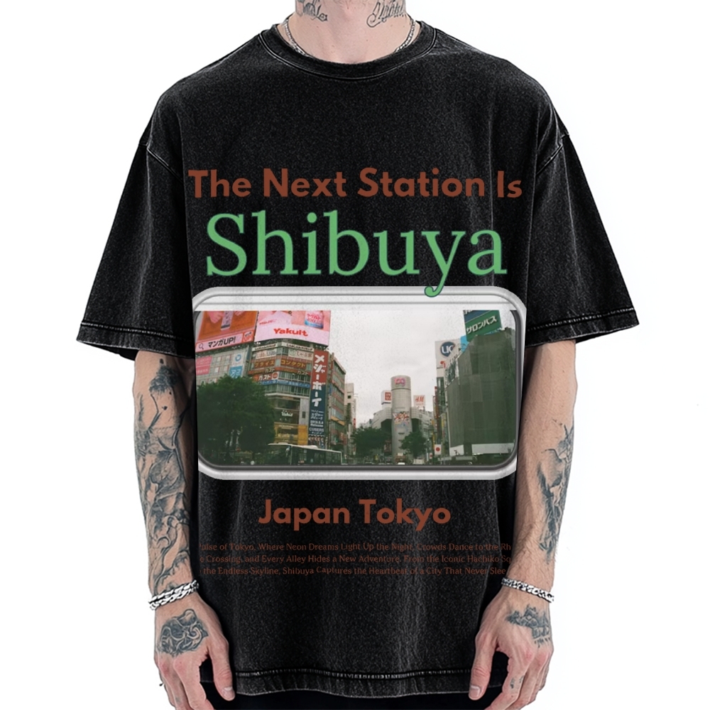 Japan Tokyo Shibuya 90s Japanese retro aesthetics Vintage Washed T-shirt