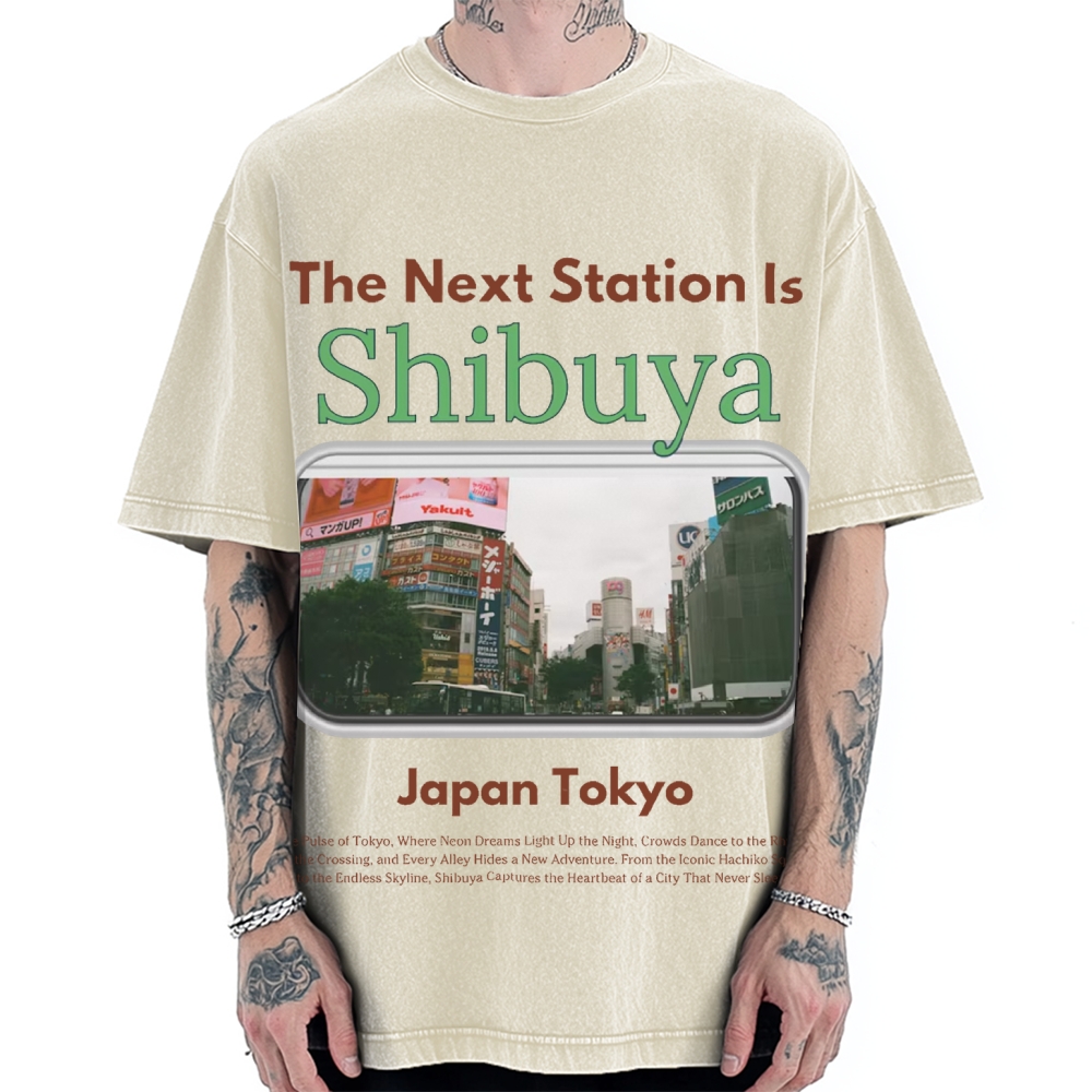 Japan Tokyo Shibuya 90s Japanese retro aesthetics Vintage Washed T-shirt