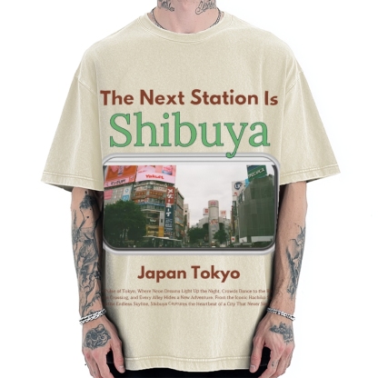 Japan Tokyo Shibuya 90s Japanese retro aesthetics Vintage Washed T-shirt