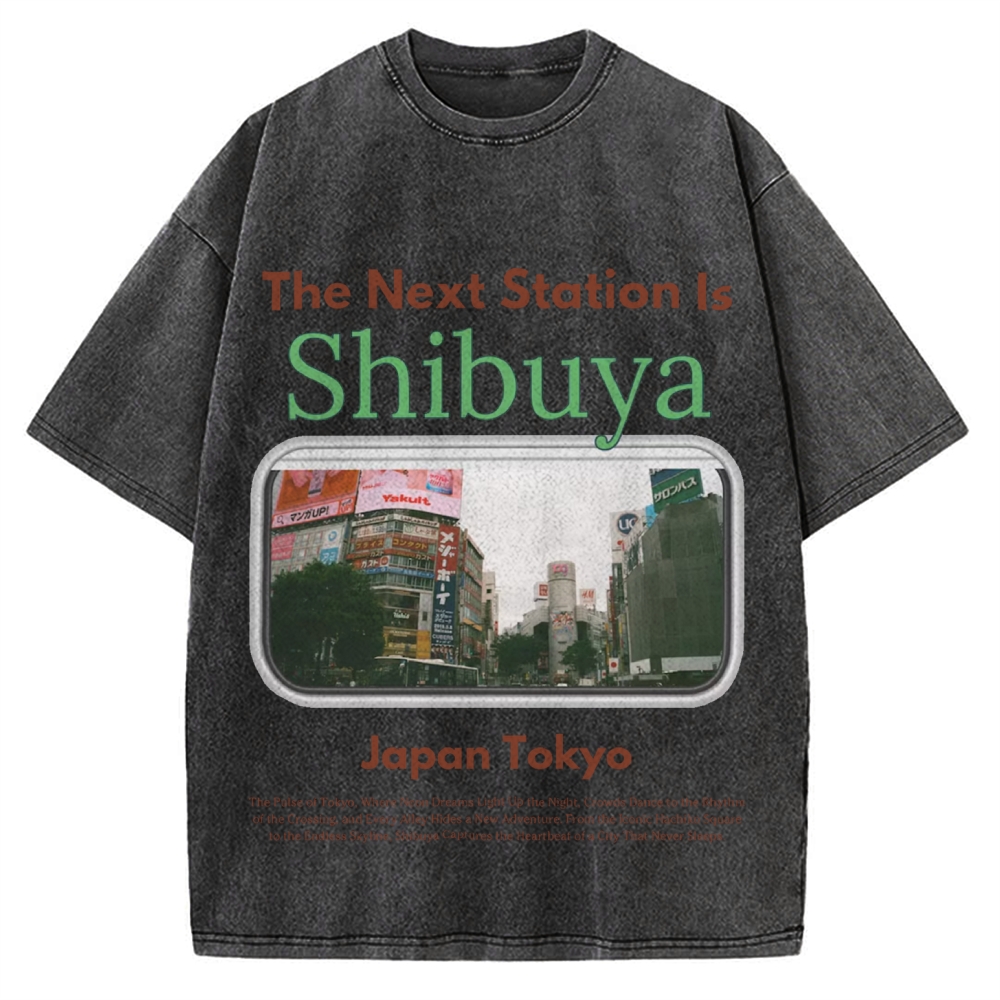 Japan Tokyo Shibuya 90s Japanese retro aesthetics Vintage Washed T-shirt