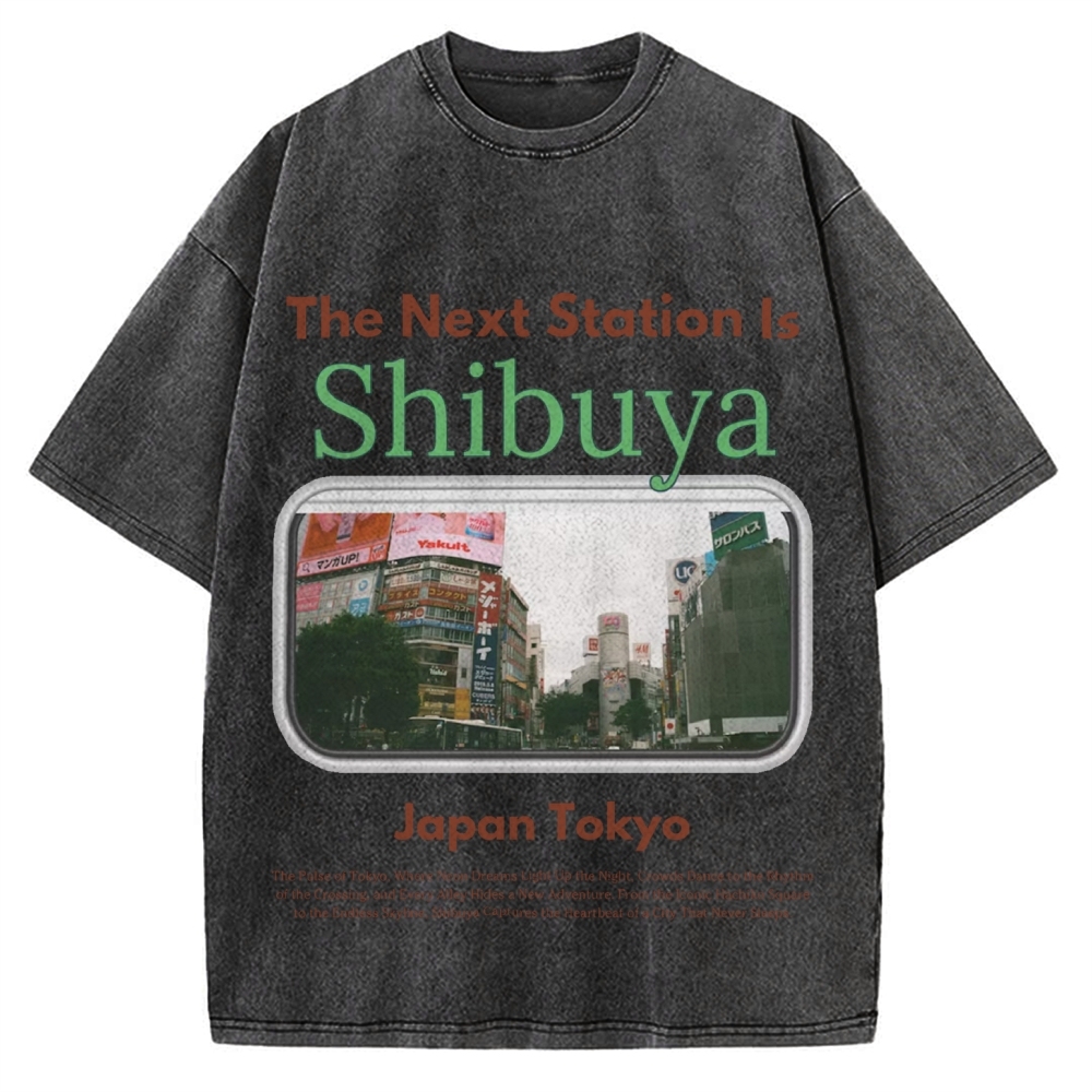 Japan Tokyo Shibuya 90s Japanese retro aesthetics Vintage Washed T-shirt