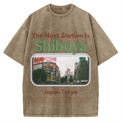 Japan Tokyo Shibuya 90s Japanese retro aesthetics Vintage Washed T-shirt