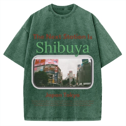 Japan Tokyo Shibuya 90s Japanese retro aesthetics Vintage Washed T-shirt