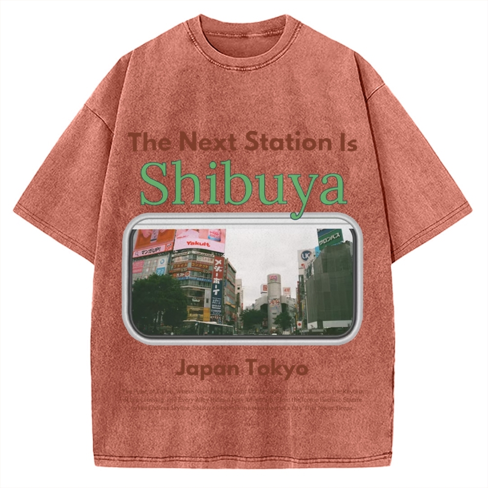 Japan Tokyo Shibuya 90s Japanese retro aesthetics Vintage Washed T-shirt